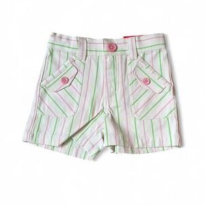 NWT Small Paul Frank Pink green striped shorts 100% cotton Size 4T adjustable